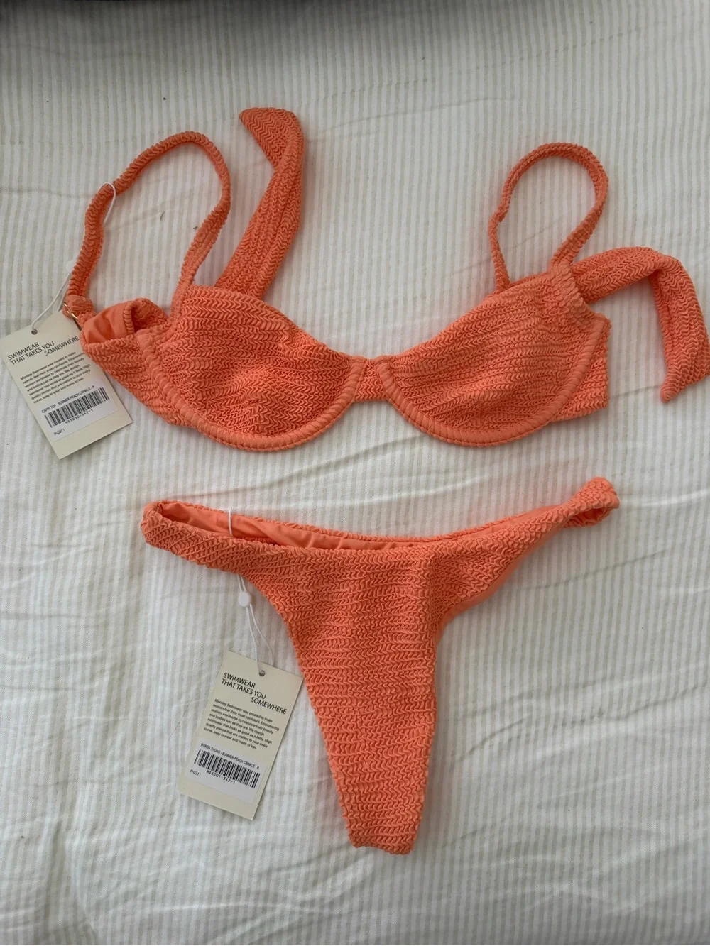 Monday Swimwear - Capri Top/Byron Thong (COLOR: SUMMER PEACH CRINKLE - size P)